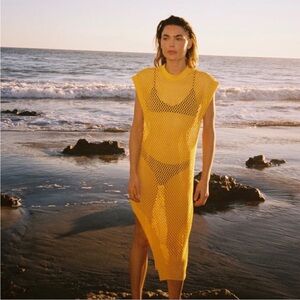 Zara Vibrant Yellow Mesh Swim Cover-Up - Size S